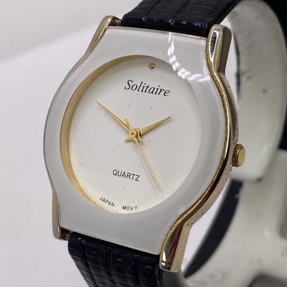 Unbranded Accessories - Vintage Solitare Womens White Black Leather Watch New Battery